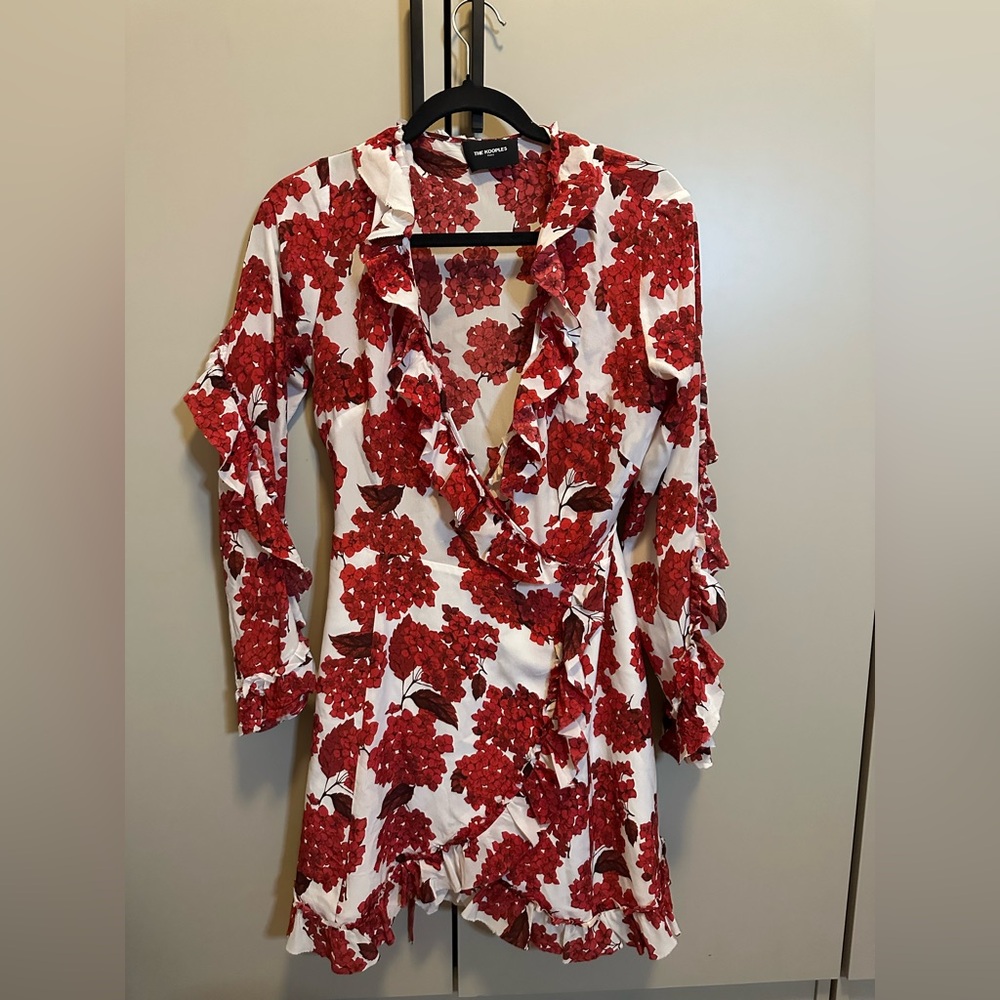 The Kooples Hortensia Print Silk Ruffled Silk Wrap Dress Size 1 - Picture 5 of 10